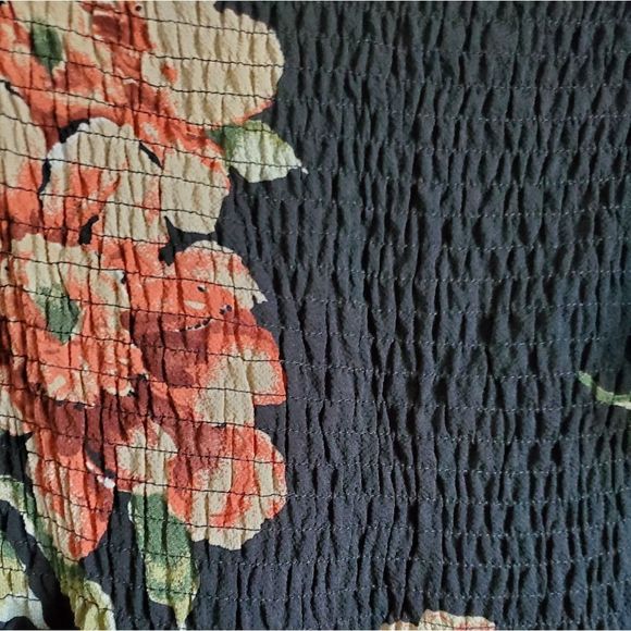 Women's Smocked Black Floral Dress - Picture 2 of 4